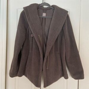 J. Jill Women's Hooded Brown Fleece Coat Size M Mid-Length Casual